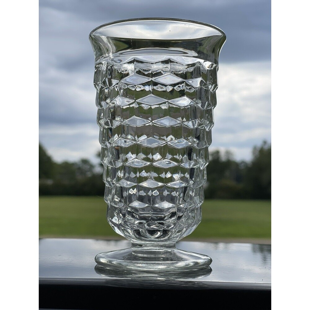 (1) Indiana Glass Whitehall Cubist Clear Footed Tumbler Iced Tea Glass 10oz